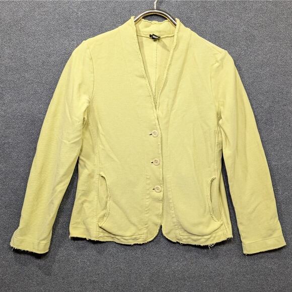 Eileen Fisher Cardigan Womens Medium Heavy Cotton Button Pockets Distressed Hem - Picture 1 of 12